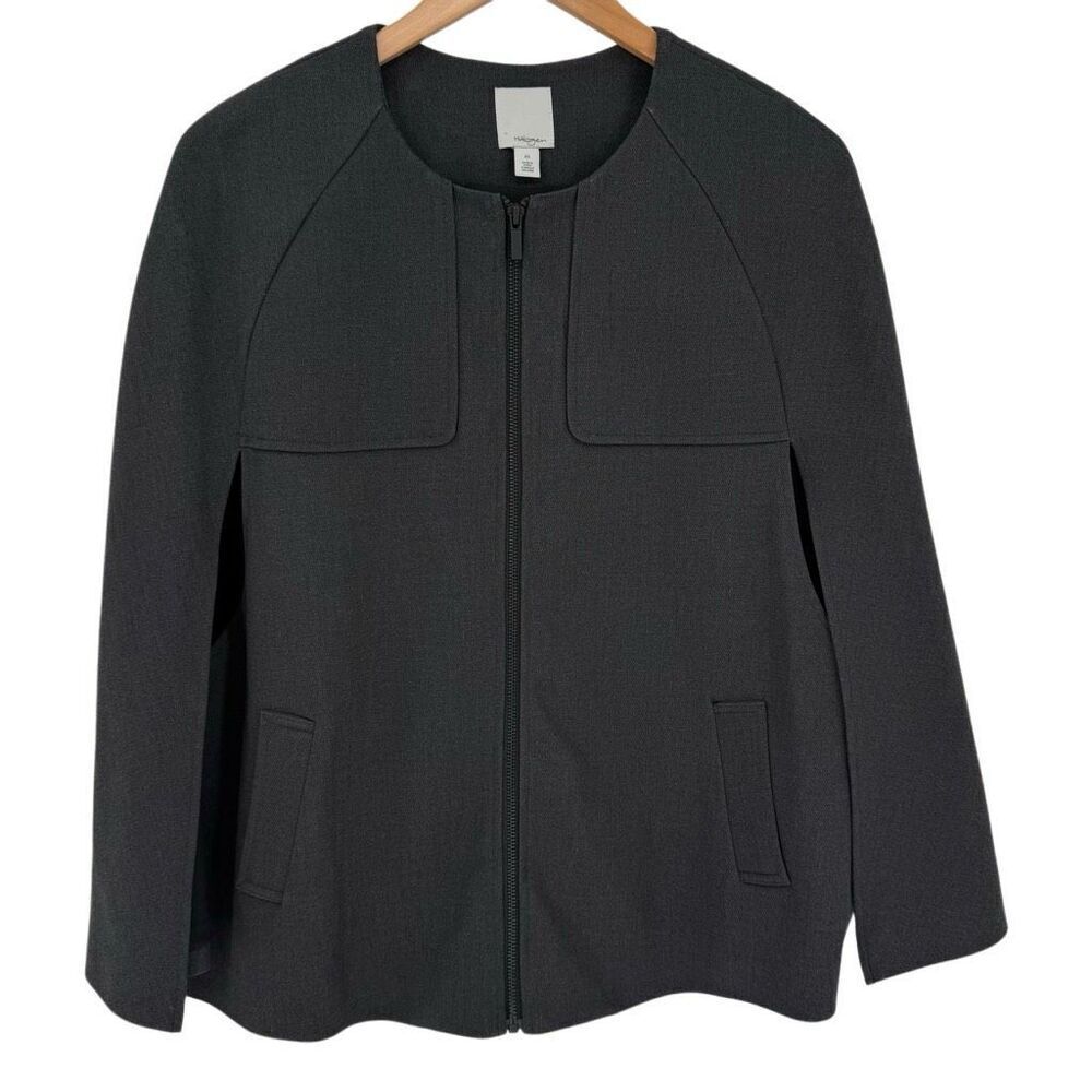 Halogen Twill Cape Jacket Zip‎ A-Line Structured Front Charcoal Grey Women XS